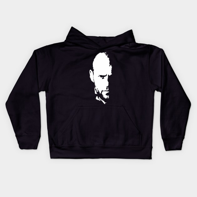 Jason Statham white portrait Kids Hoodie by Aldyz